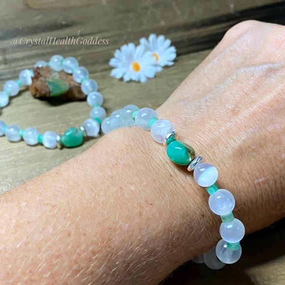 Selenite with Chrysoprase Bracelet - Picture 3 of 4